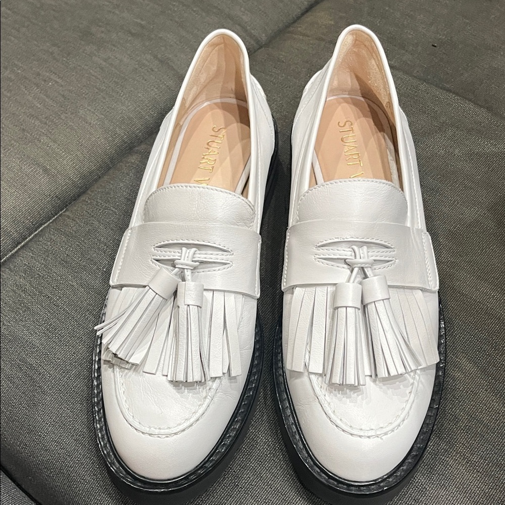 Stuart Weitzman White Tassel Loafers never worn sz 8 Mila tassel loafers